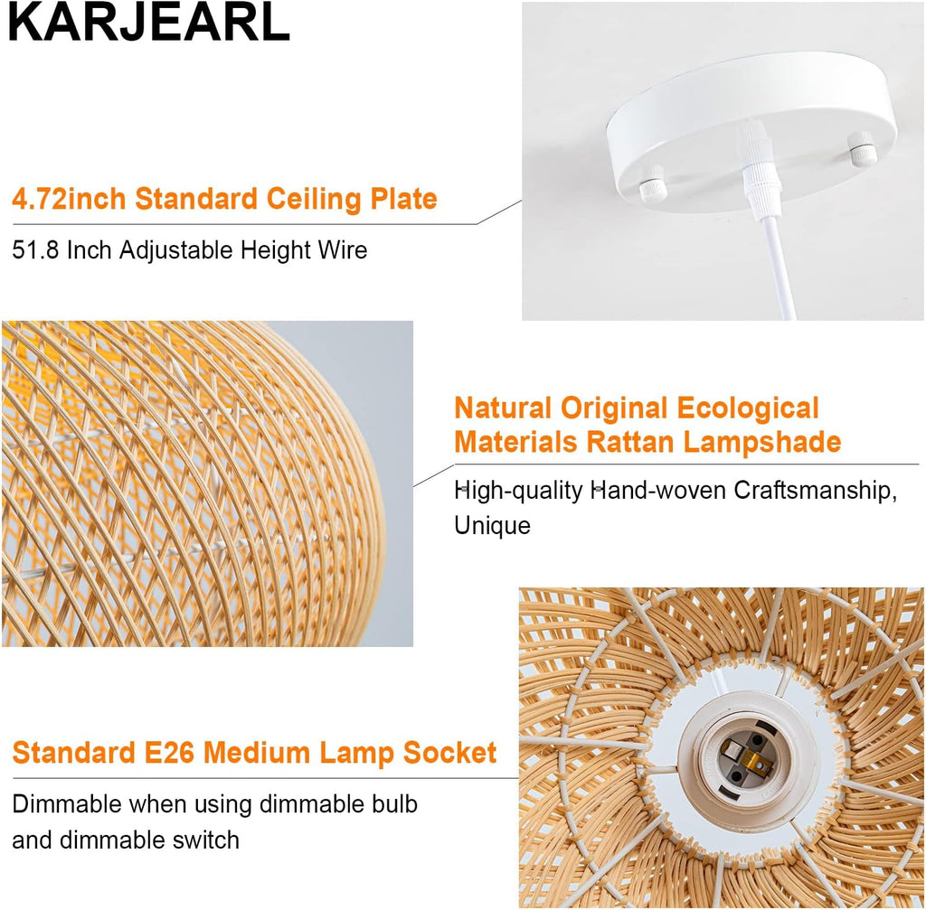 Karjearl Rattan Pendant Light 16 Inch