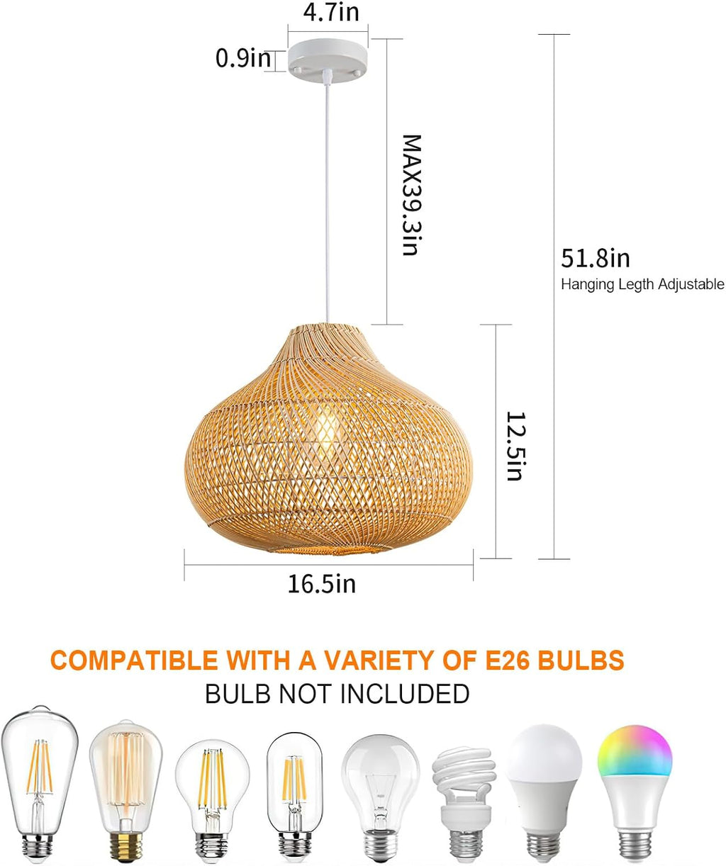 Karjearl Rattan Pendant Light 16 Inch