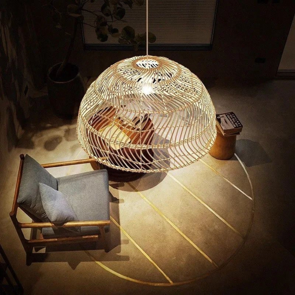 Archer Dome Black Rattan Pendant Light
