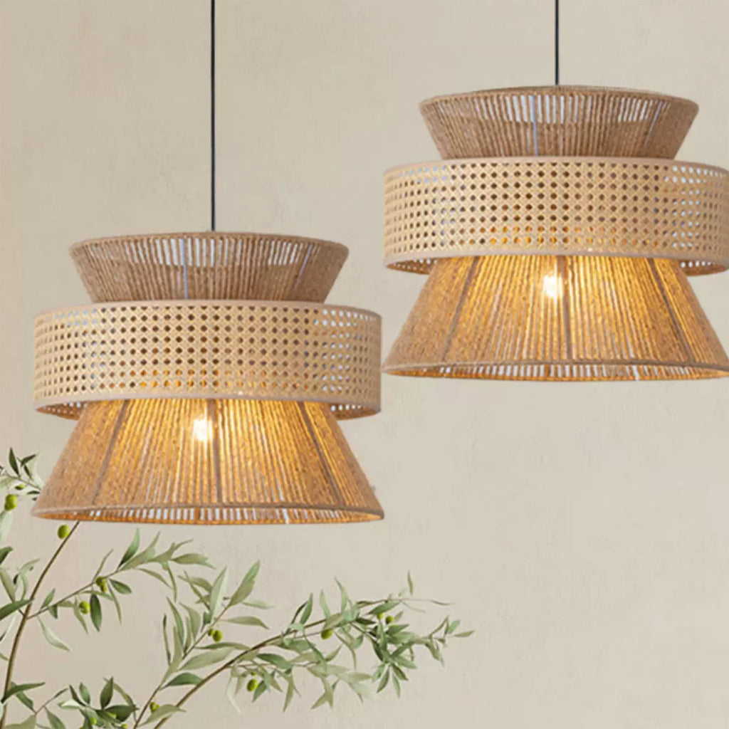 Nimes Wabi Sabi Rattan Drum Pendant - Hemp Rope Hourglass Inner