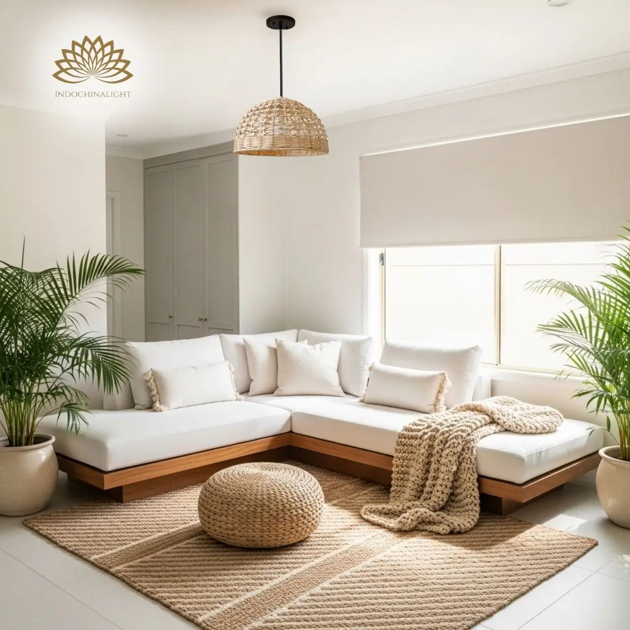 Eauso Coastal Small Rattan Wicker Pendant Light Kitchen Island