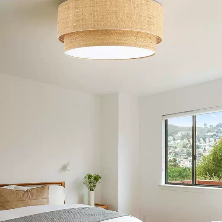 El Corte Drum Round Wicker Light - Flush Mount