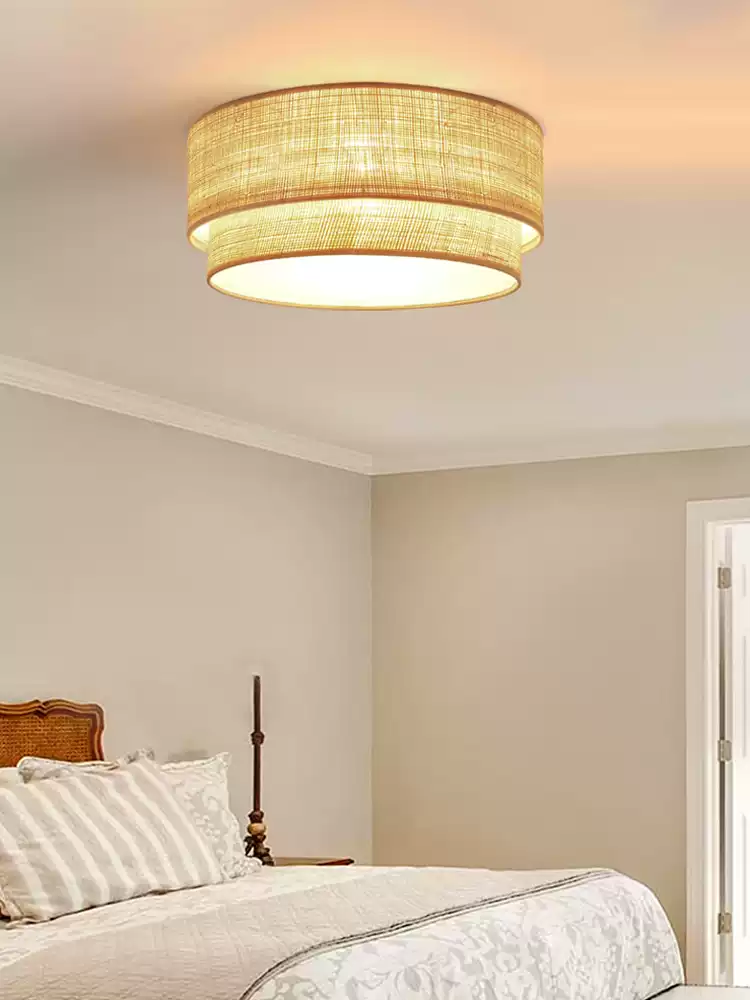 El Corte Drum Round Wicker Light - Flush Mount