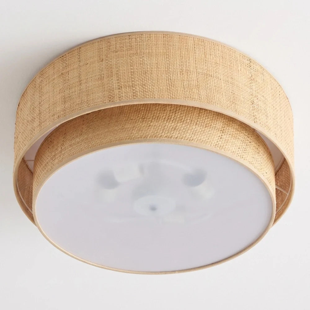 El Corte Drum Round Wicker Light - Flush Mount
