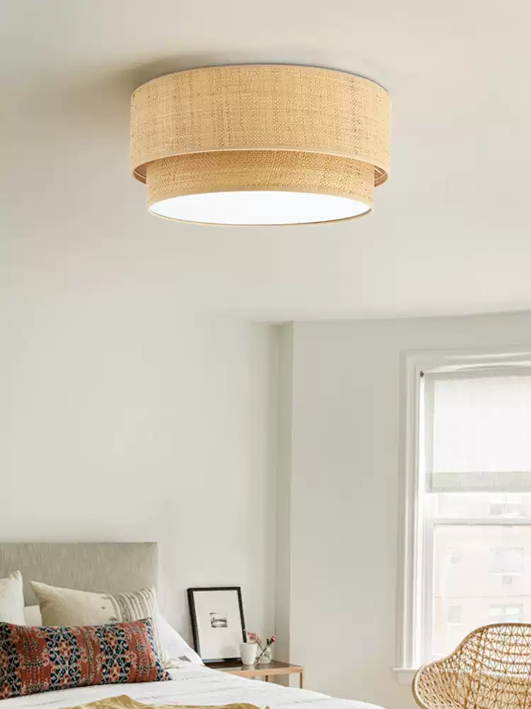 El Corte Drum Round Wicker Light - Flush Mount