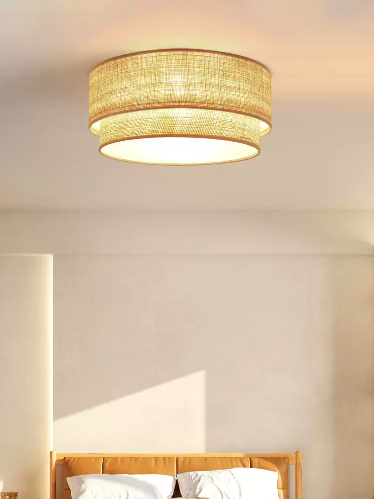 El Corte Drum Round Wicker Light - Flush Mount