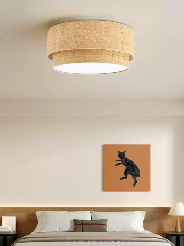 El Corte Drum Round Wicker Light - Flush Mount