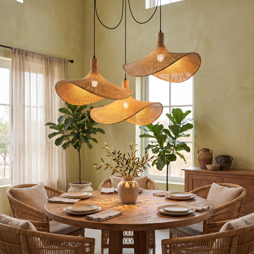 Ellie Straw Hat 3 Light Rattan Pendant