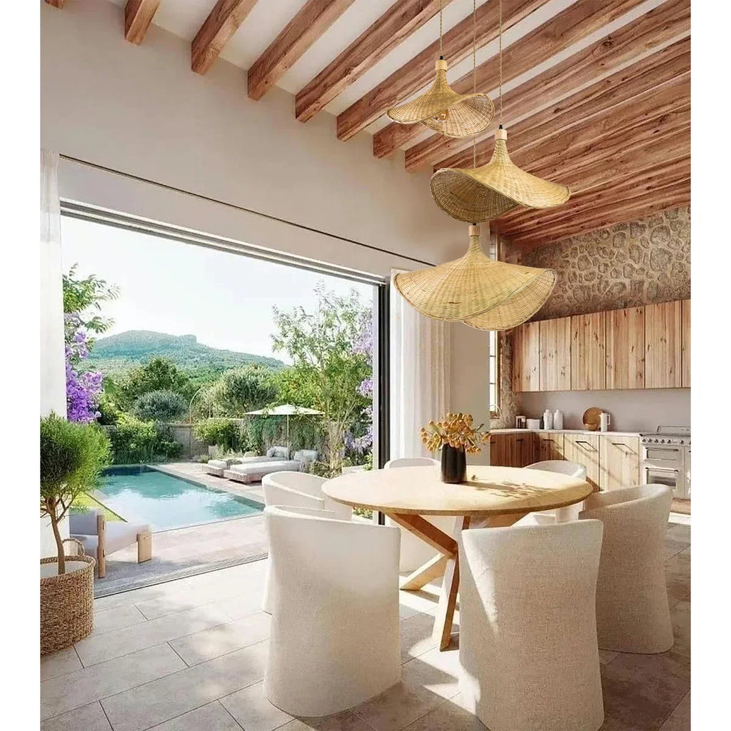Ellie Straw Hat 3 Light Rattan Pendant