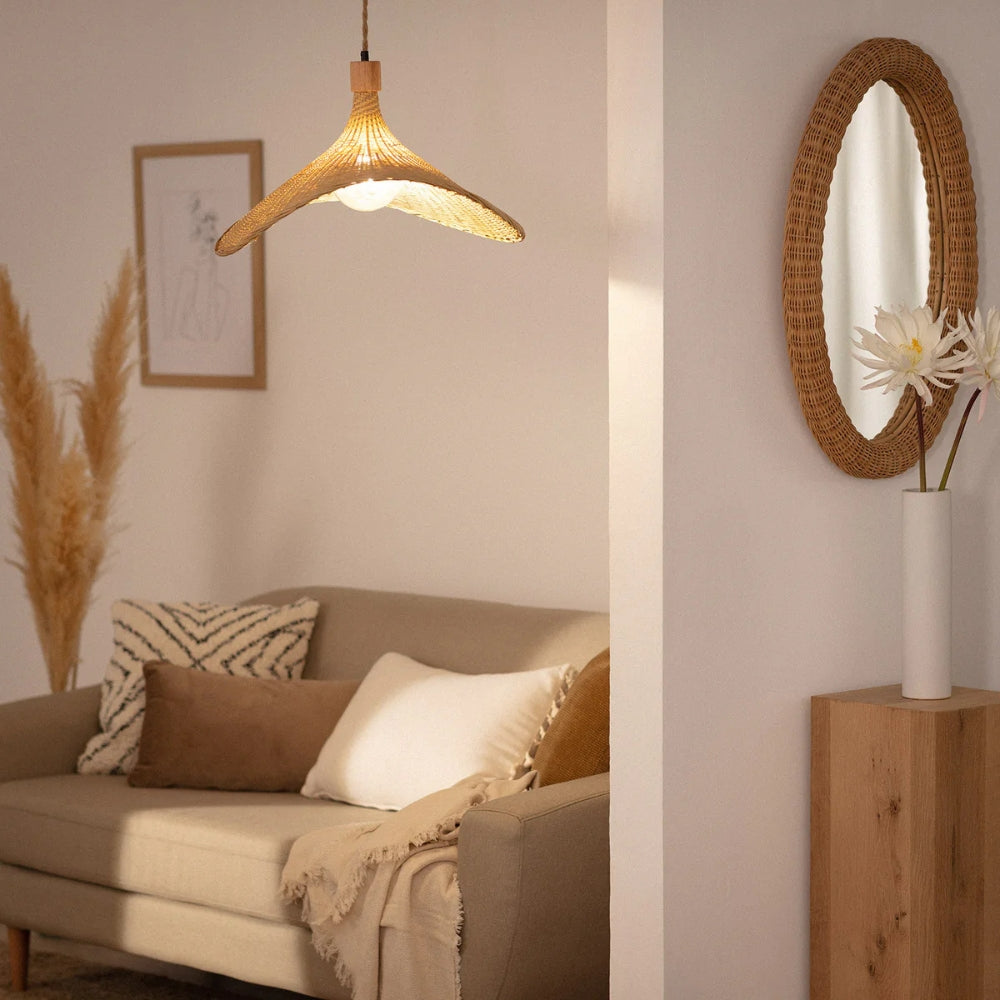 Ellie Straw Hat 3 Light Rattan Pendant