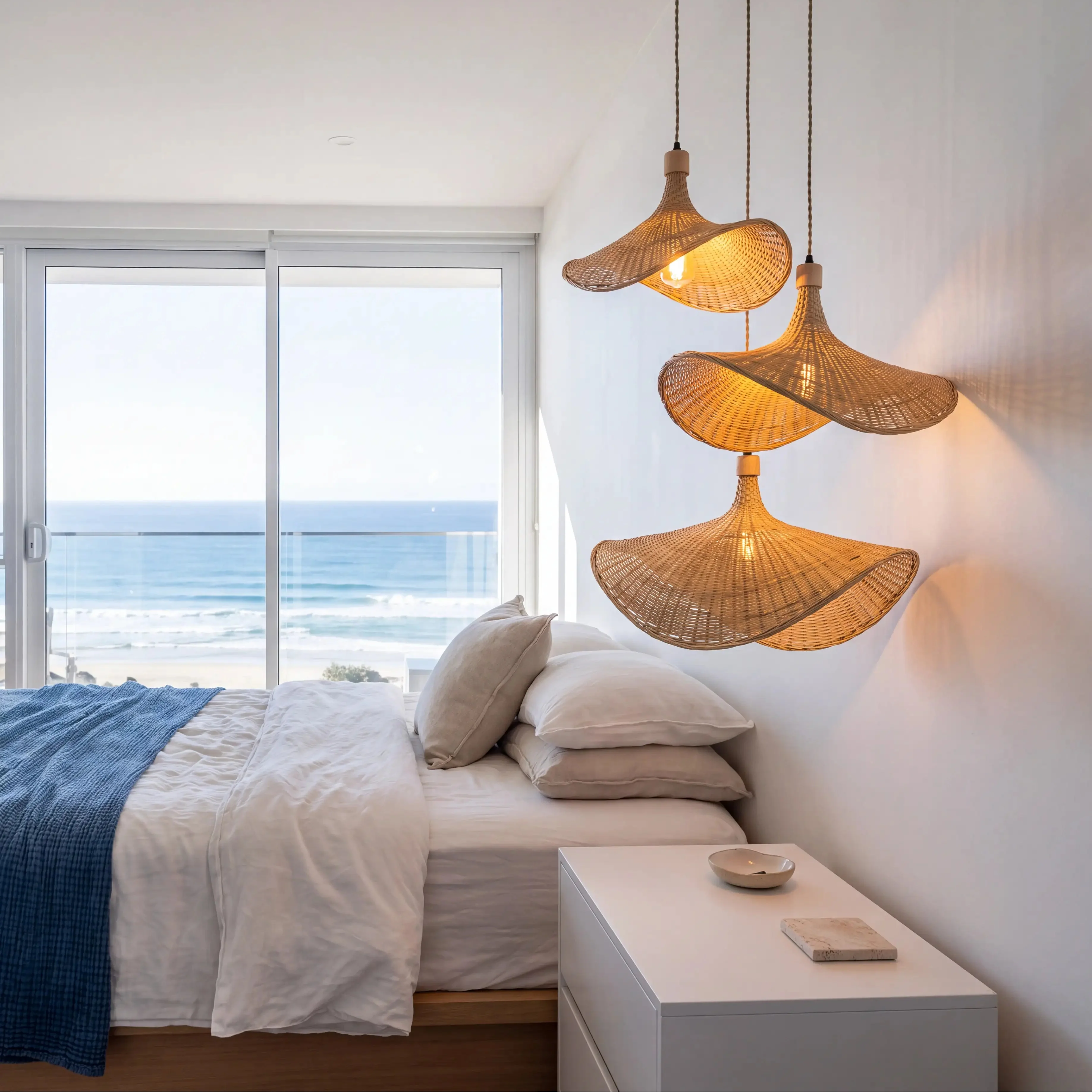 Ellie Straw Hat 3 Light Rattan Pendant