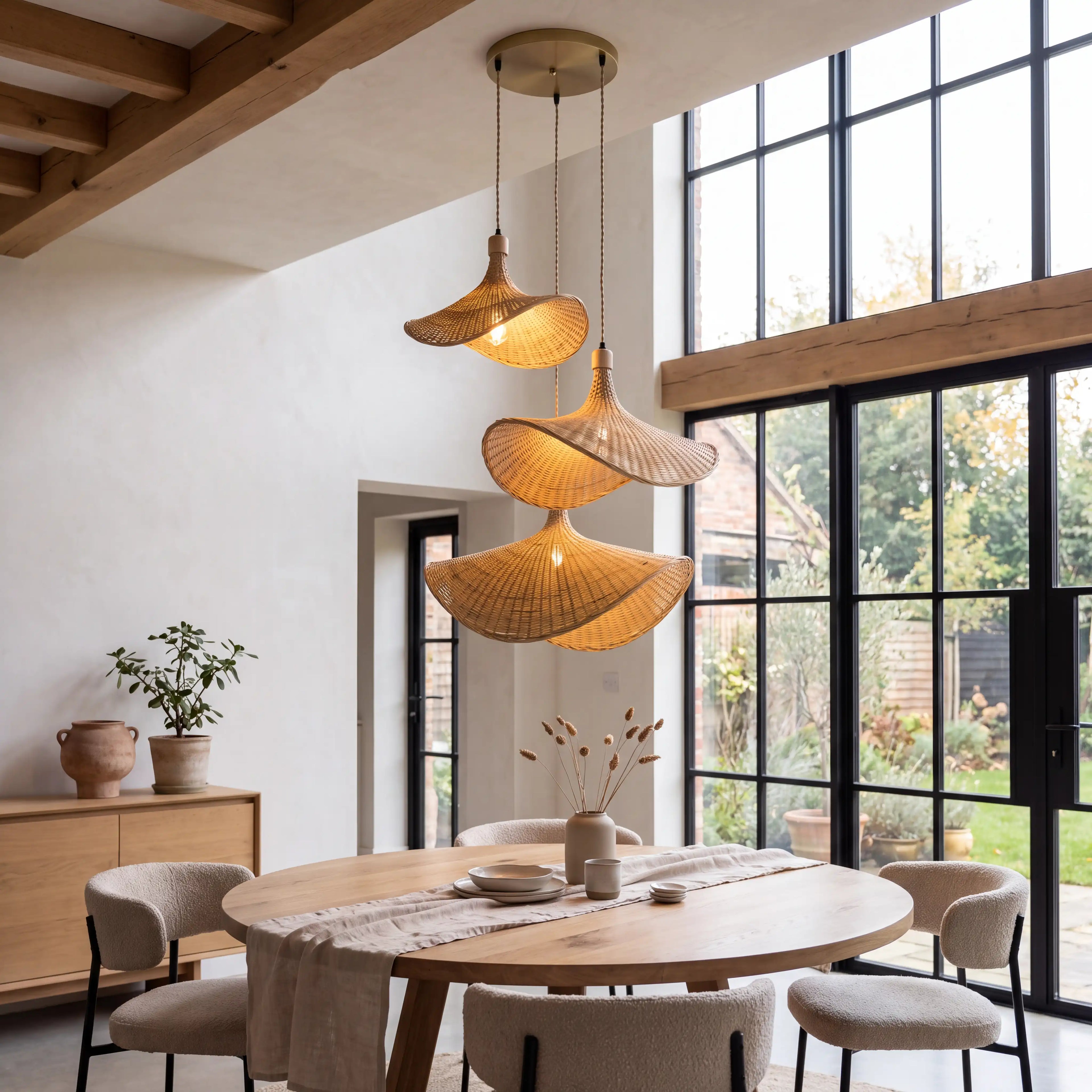 Ellie Straw Hat 3 Light Rattan Pendant