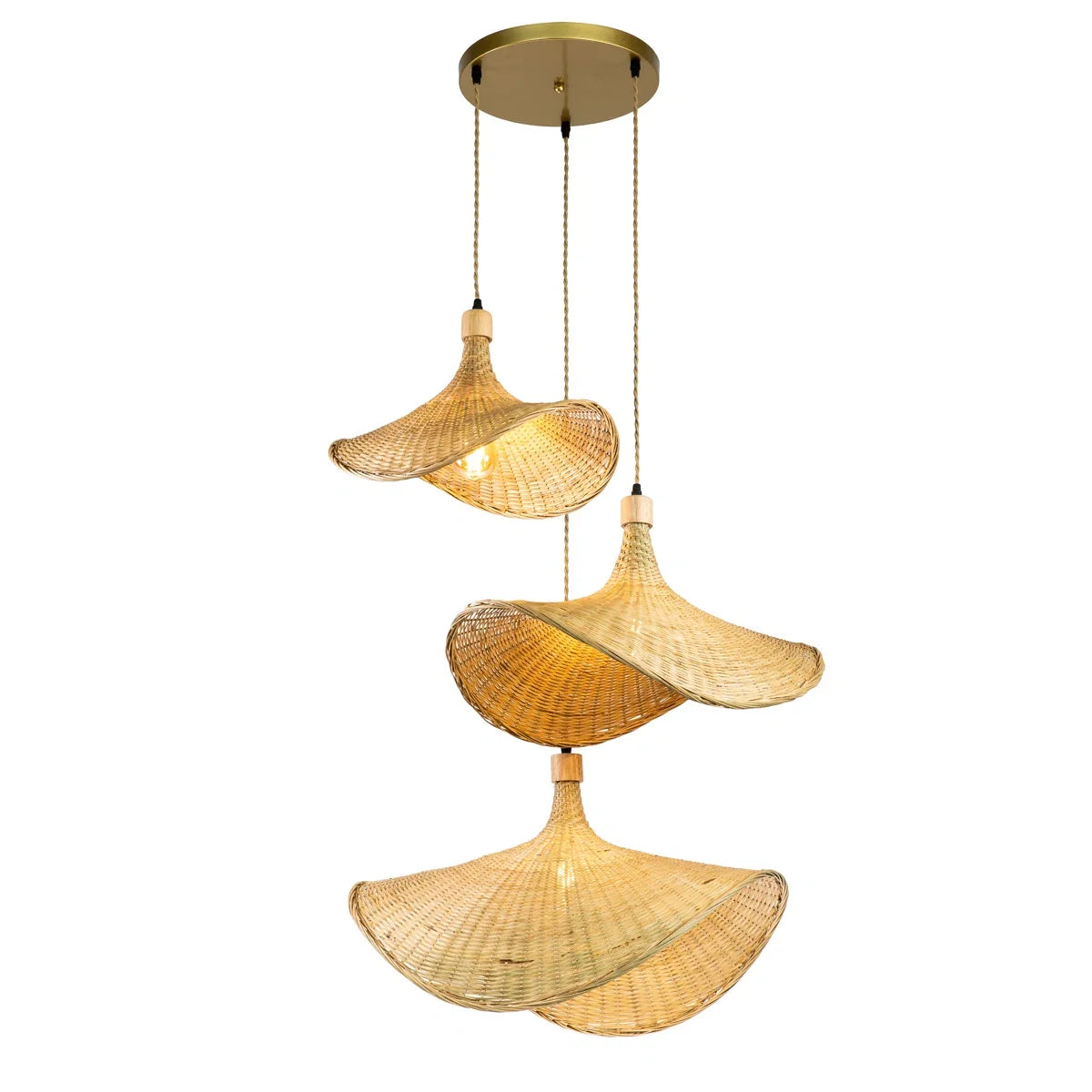 Ellie Straw Hat 3 Light Rattan Pendant