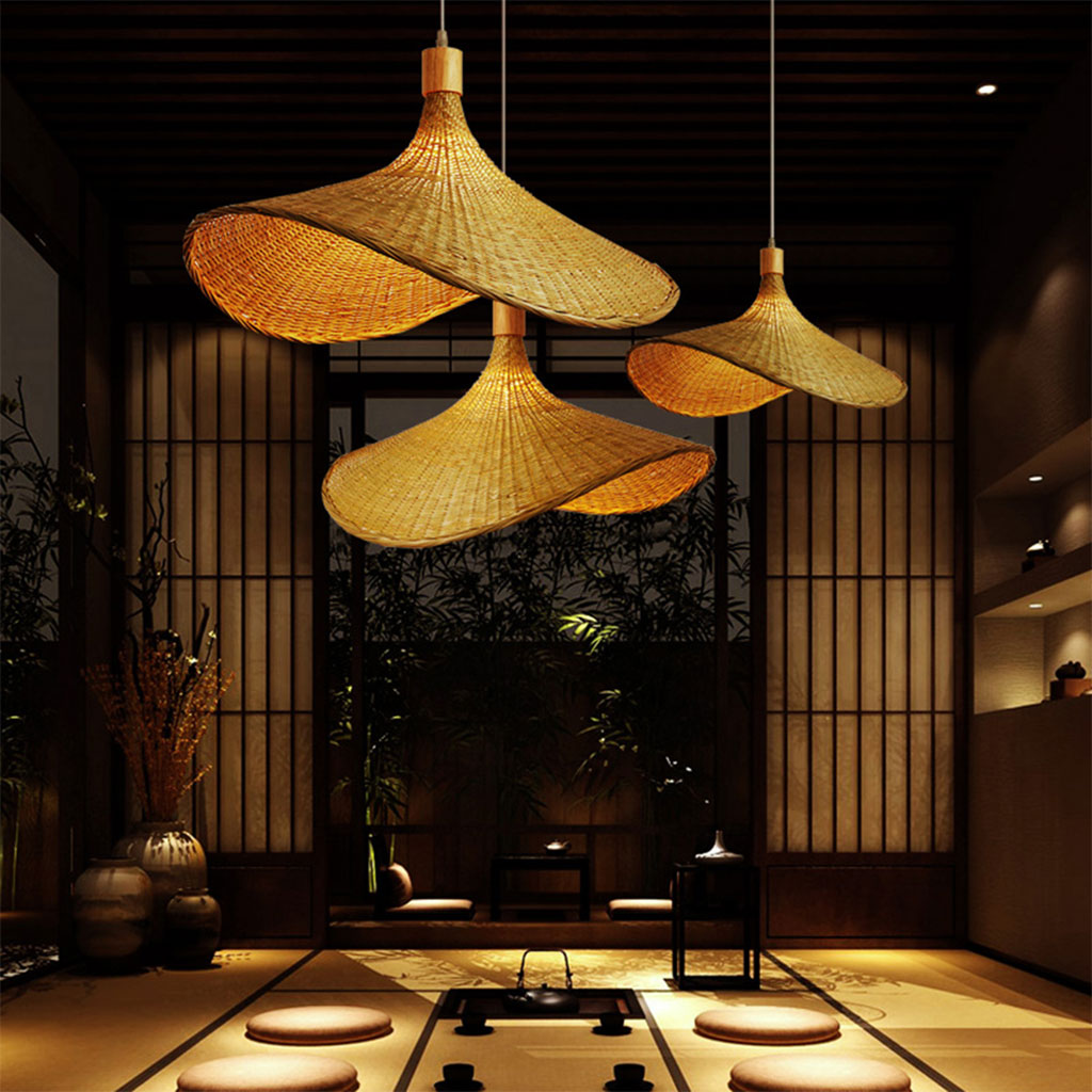 Ellie Straw Hat 3 Light Rattan Pendant