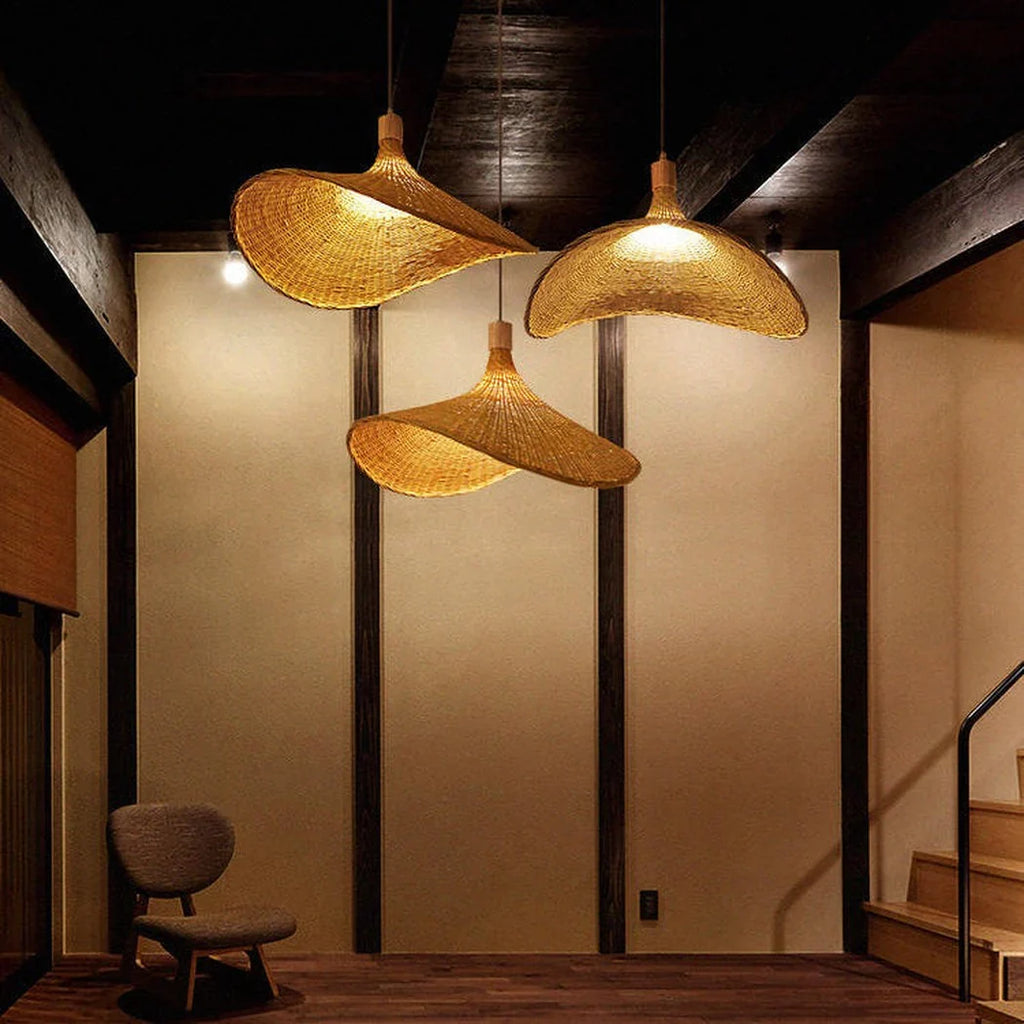 Ellie Straw Hat 3 Light Rattan Pendant