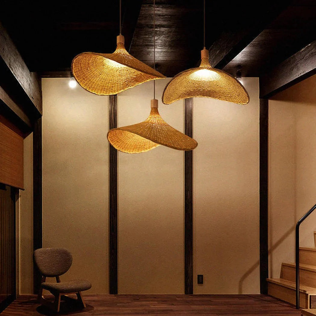 Ellie Straw Hat 3 Light Rattan Pendant