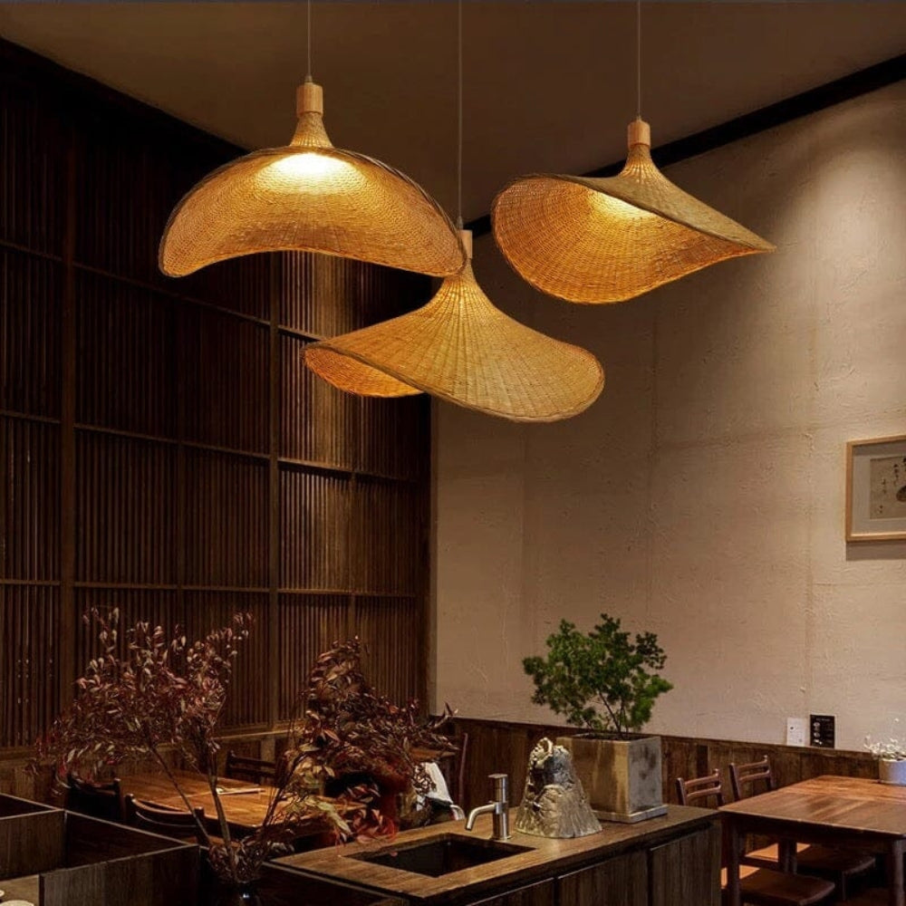 Ellie Straw Hat 3 Light Rattan Pendant