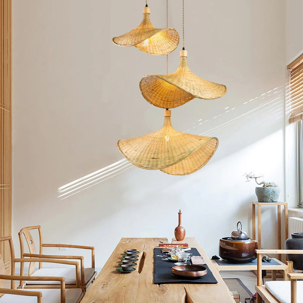 Ellie Straw Hat 3 Light Rattan Pendant