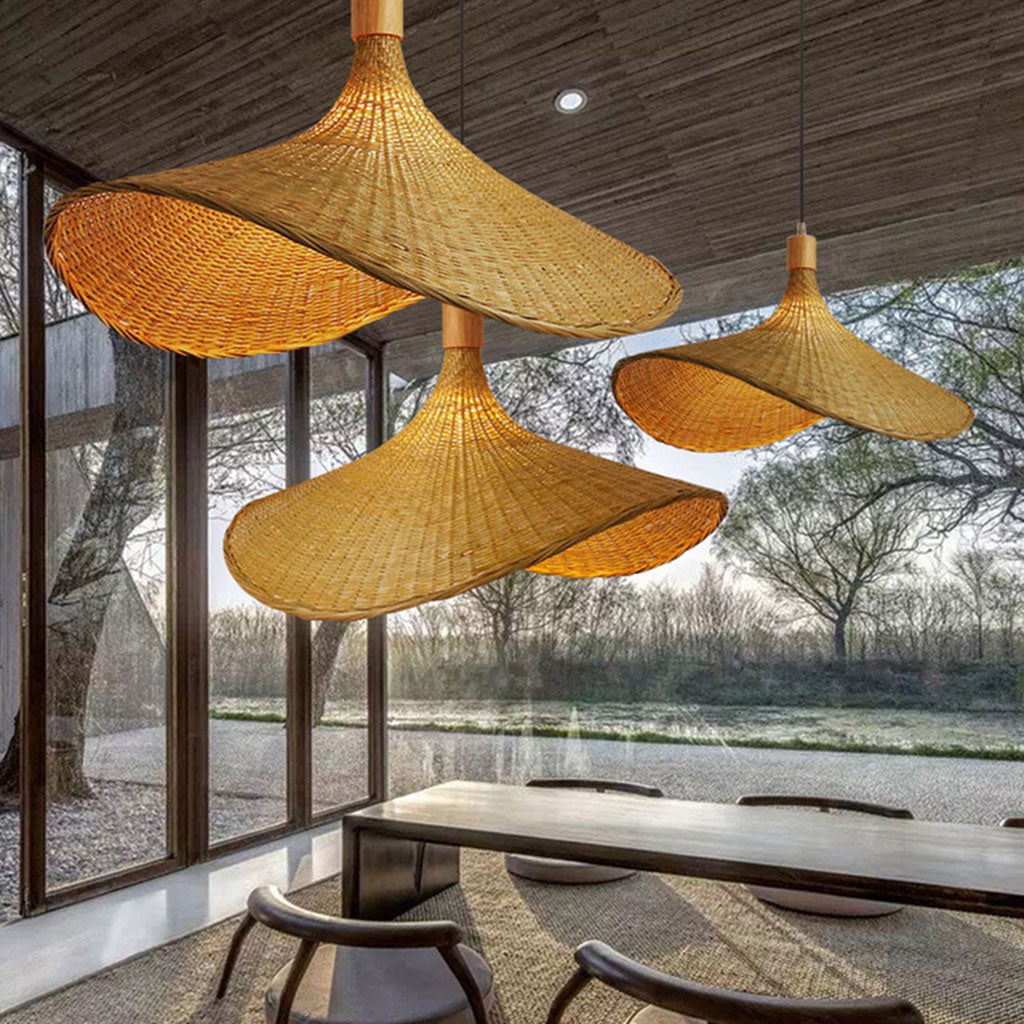 Ellie Straw Hat 3 Light Rattan Pendant