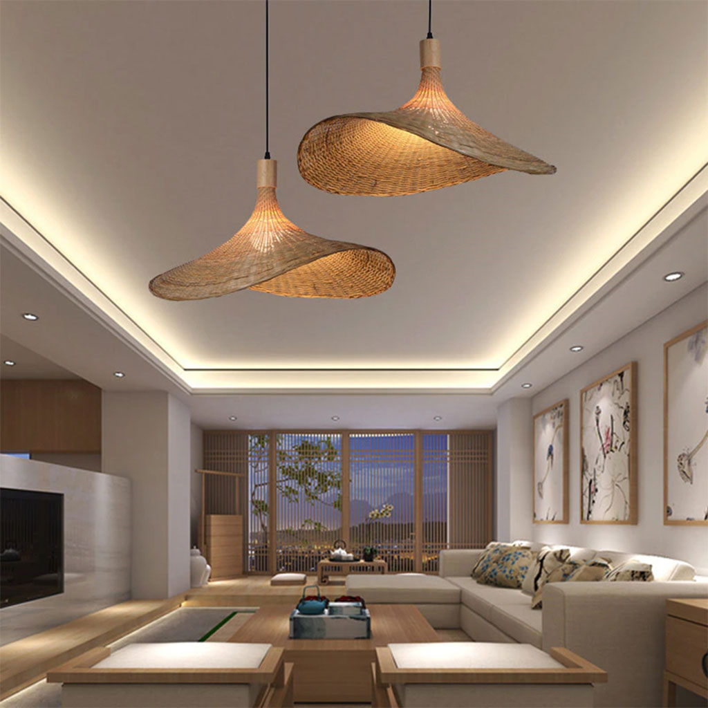 Ellie Straw Hat 3 Light Rattan Pendant