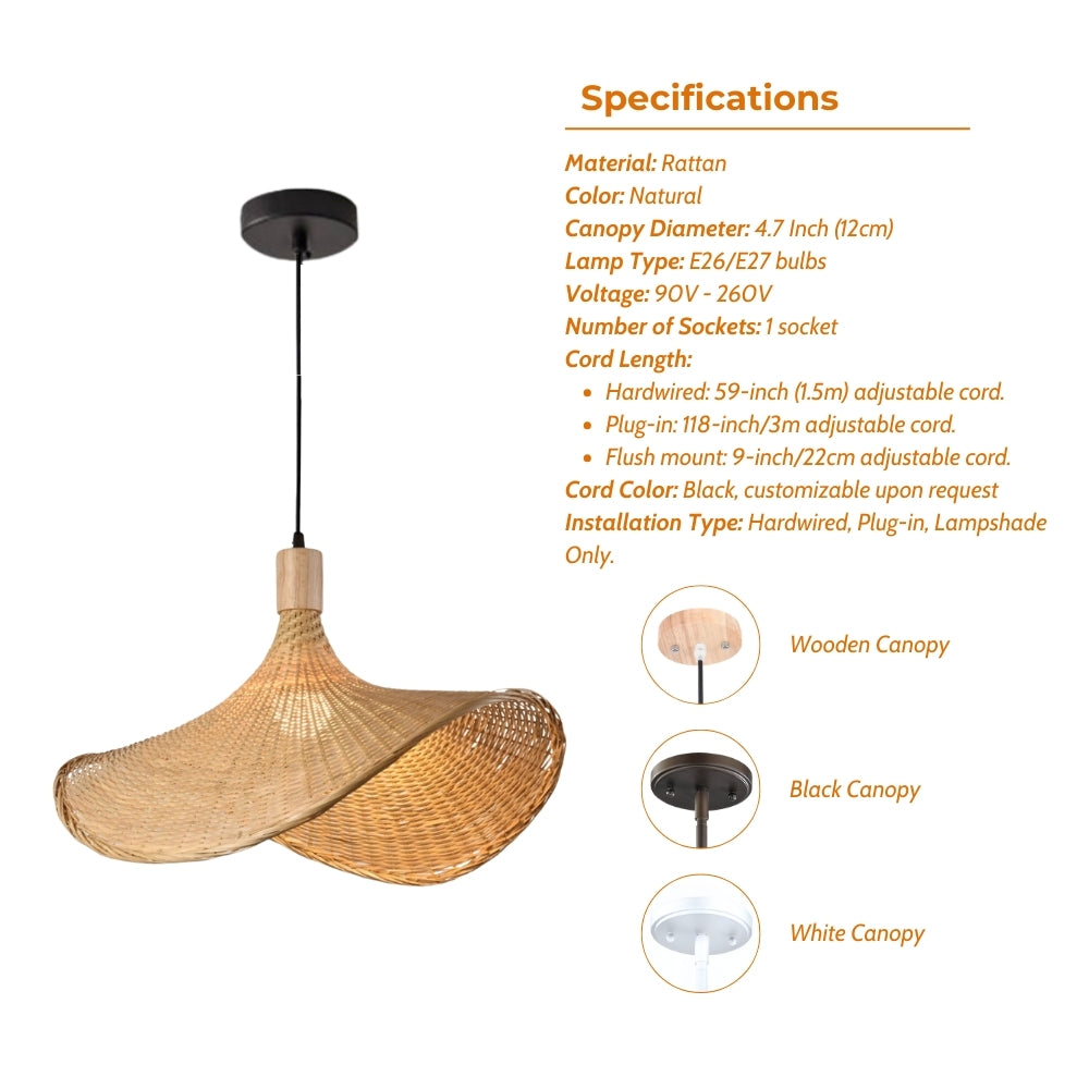 Ellie Straw Hat 3 Light Rattan Pendant