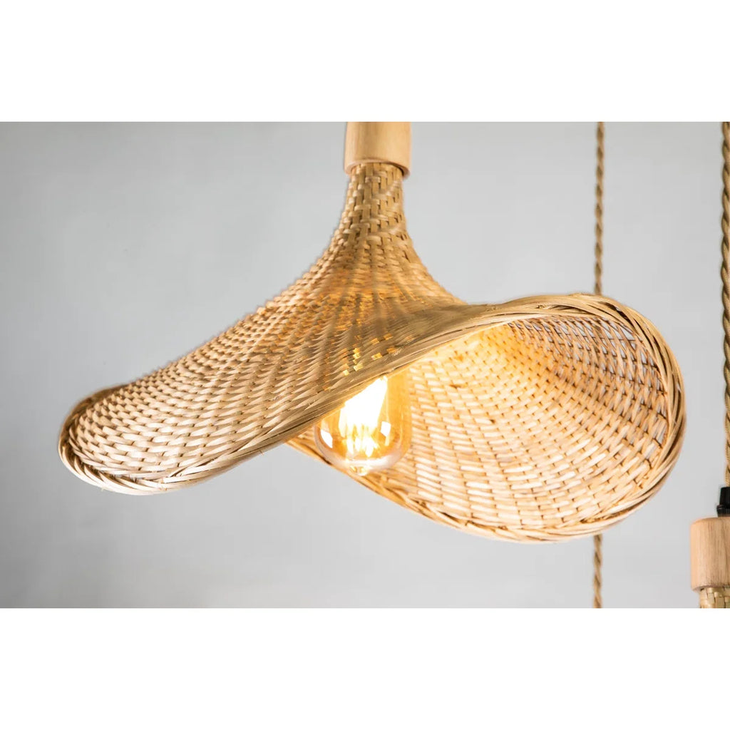 Ellie Straw Hat 3 Light Rattan Pendant