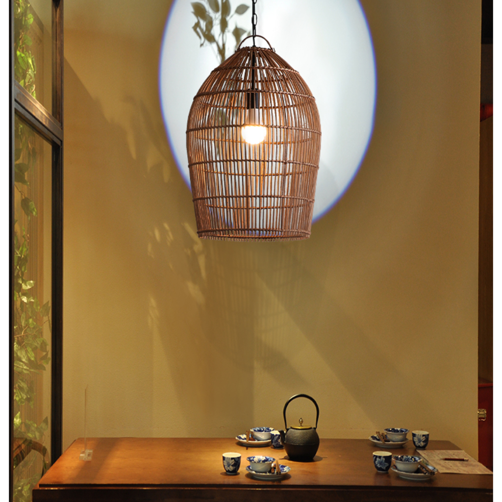 Fish-trap Boho Rustic Rattan Pendant Light For Kitchen Island