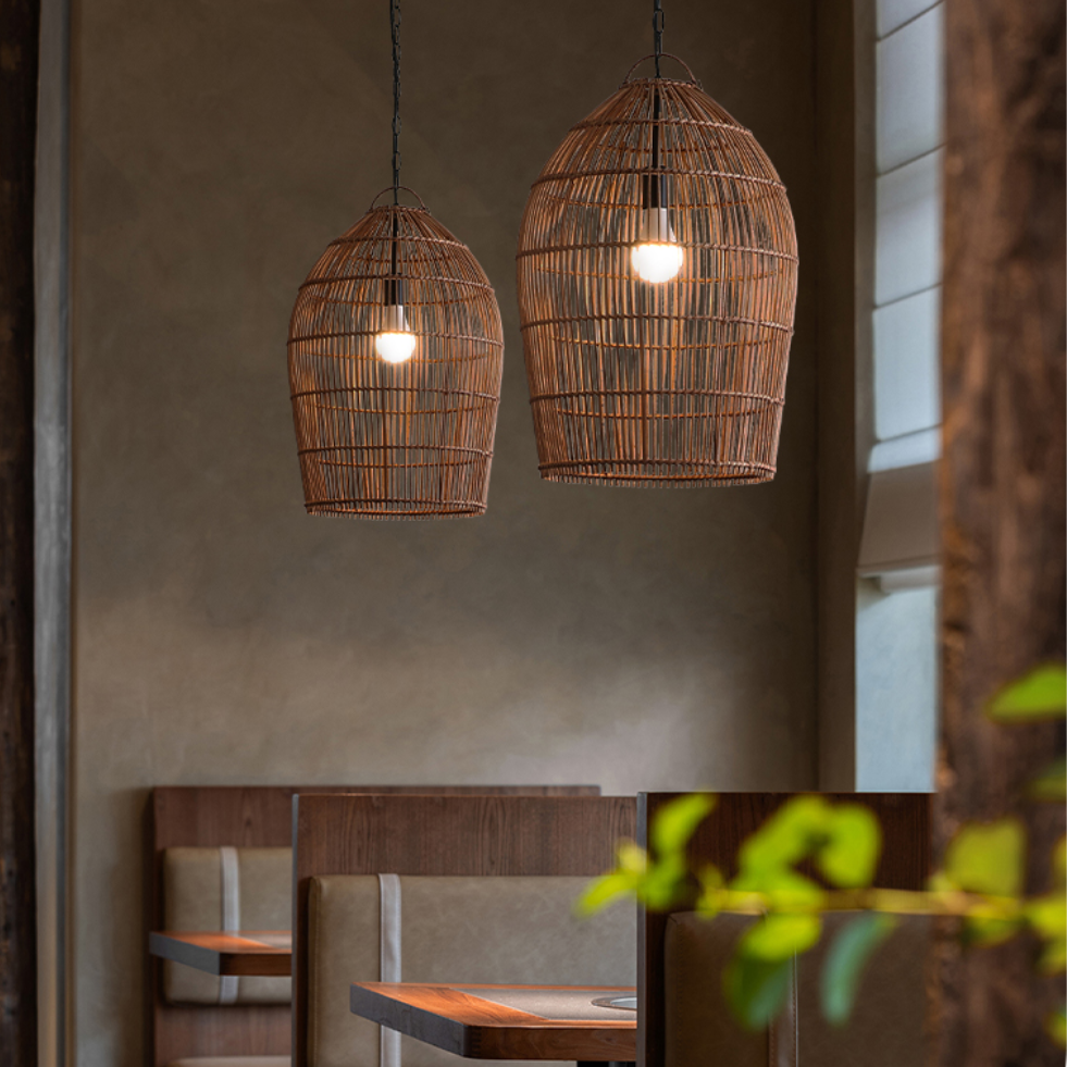 Fish-trap Boho Rustic Rattan Pendant Light For Kitchen Island