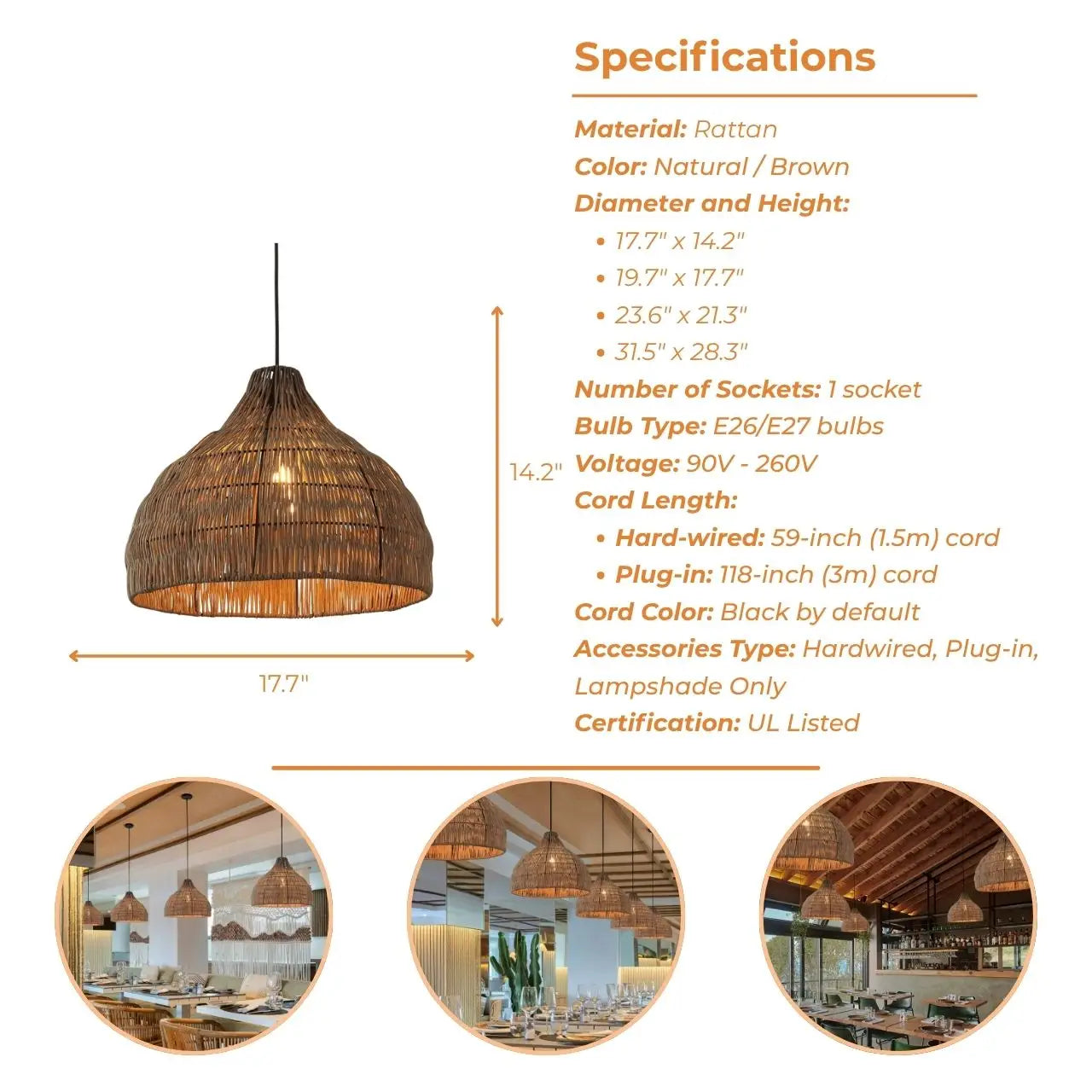 Garlic Coastal Rattan Kitchen Pendant Light