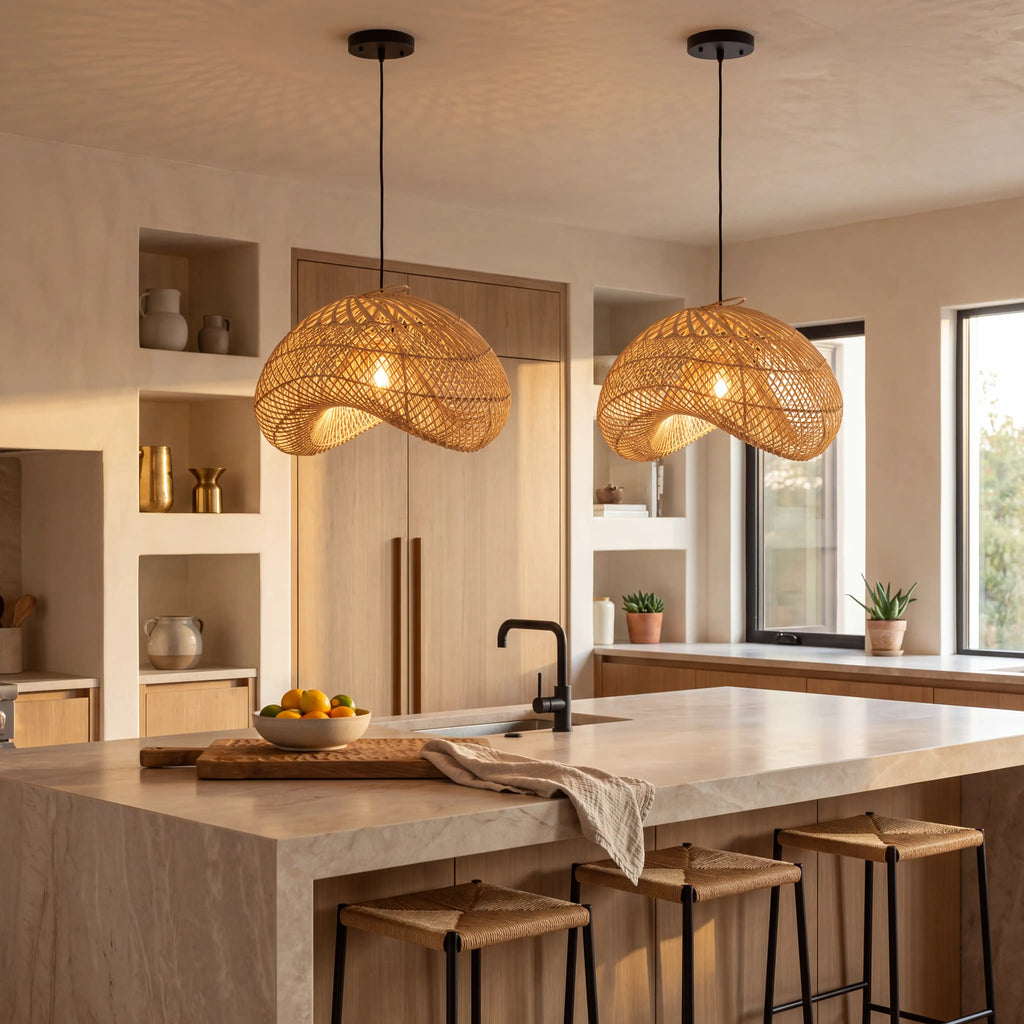 Generis Wabi Sabi Wave Rattan Pendant Light