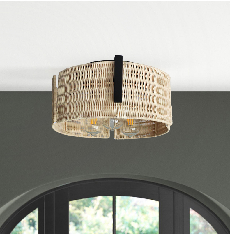 3-Light Grove Rattan Wicker Drum Flush Mount