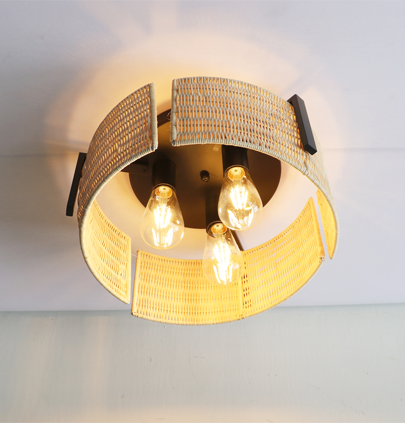 3-Light Grove Rattan Wicker Drum Flush Mount