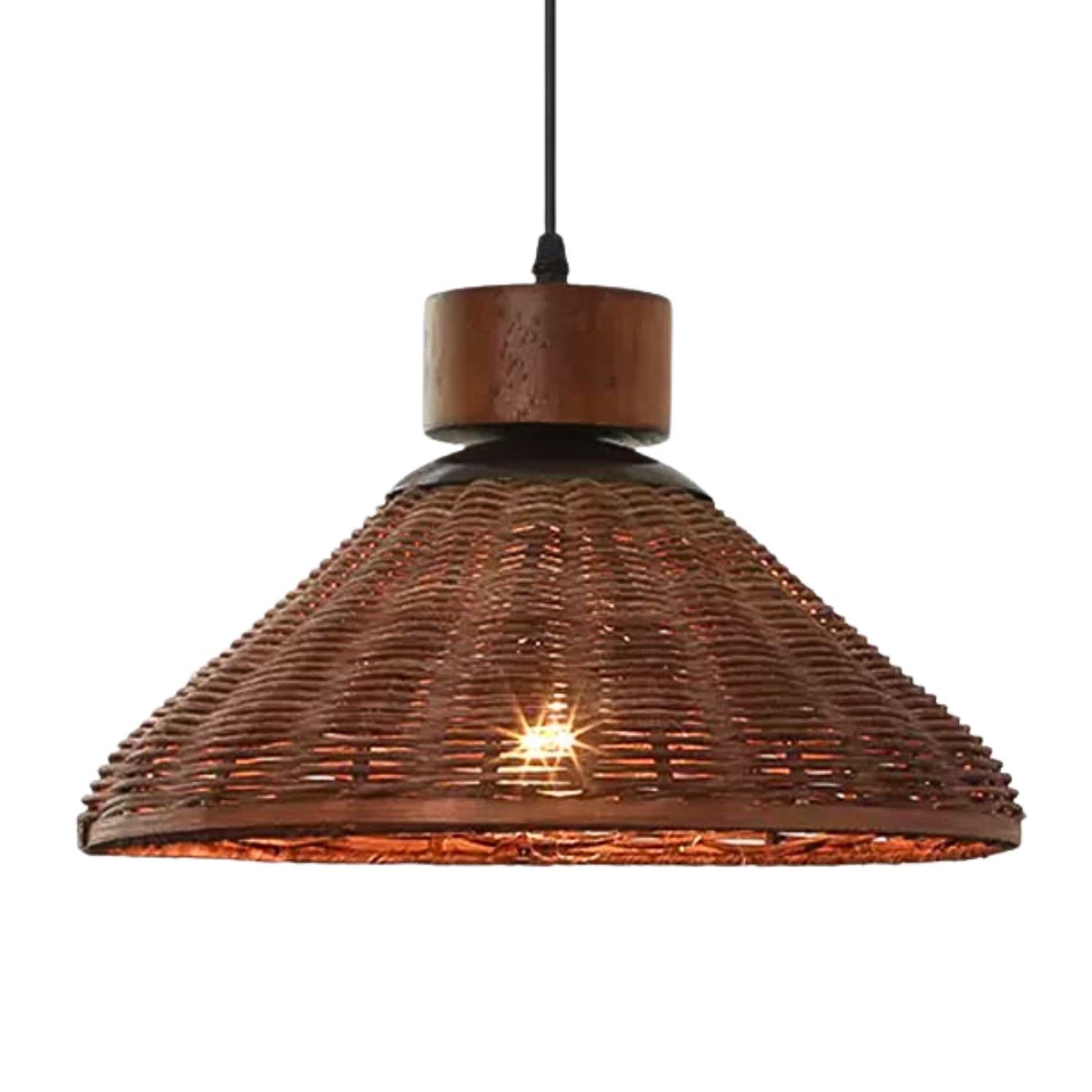 Hakka Conical Dark Brown Rattan Pendant Light - Small Basket Weave