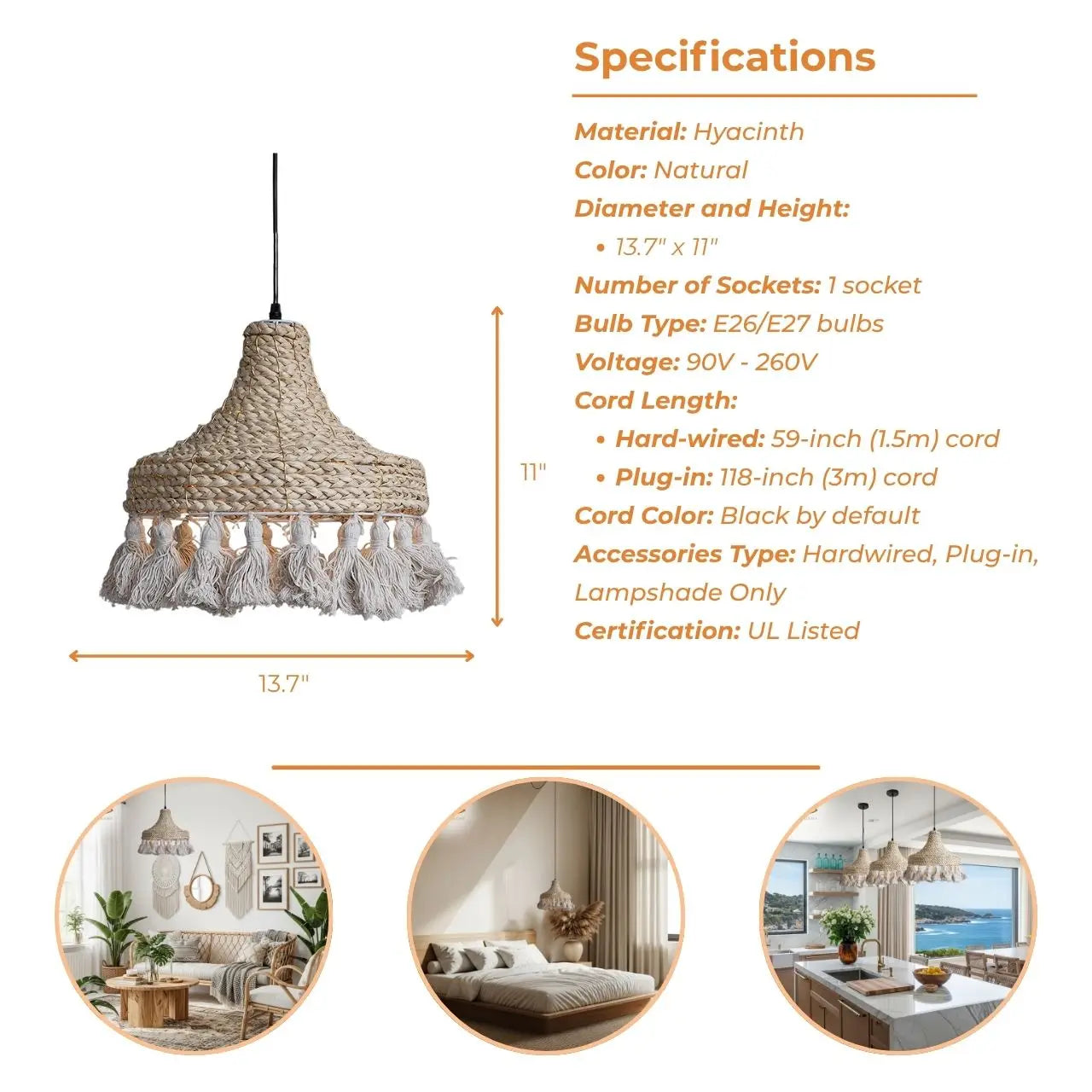 Hamimi Wabi Sabi Boho Wicker Pendant Light