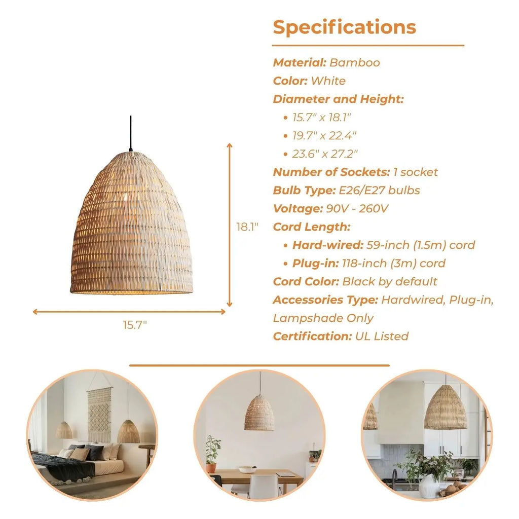 Yujidao White Bamboo Pendant Light Shade
