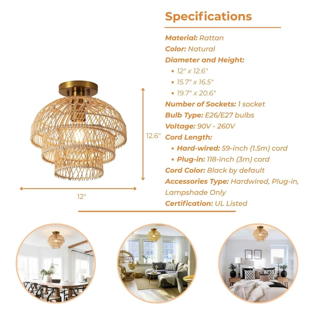 Hermasgi Rattan Ceiling Light