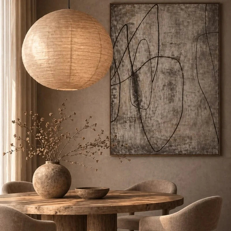 Japanese Wabi Sabi Rice Paper Ball Pendant Light