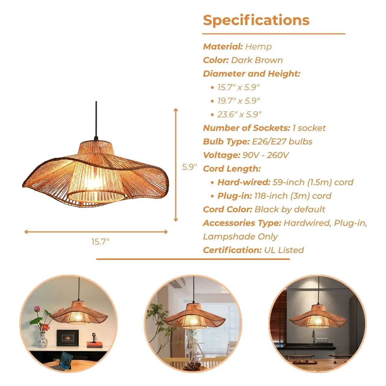 Japanese Weaving Hemp Rope Pendant Light