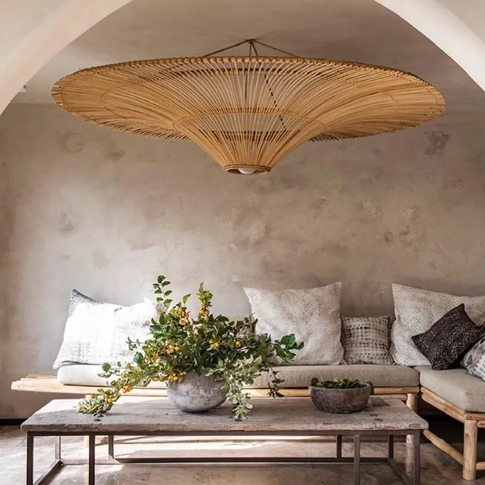 Junita Wabi Sabi Wide Saucer Extra Large Rattan Ceiling Light