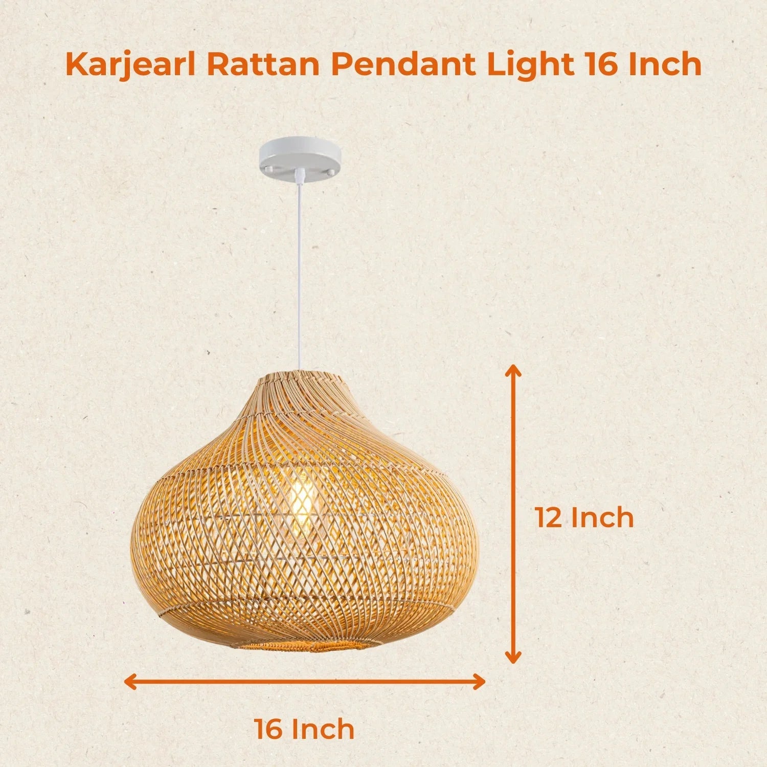 Karjearl Rattan Pendant Light 16 Inch