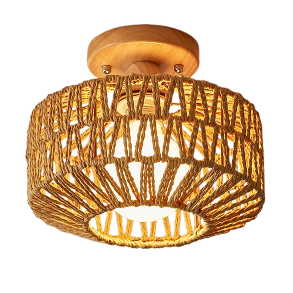 Kenmi Boho Rattan Drum Ceiling Light - Semi Flush Mount