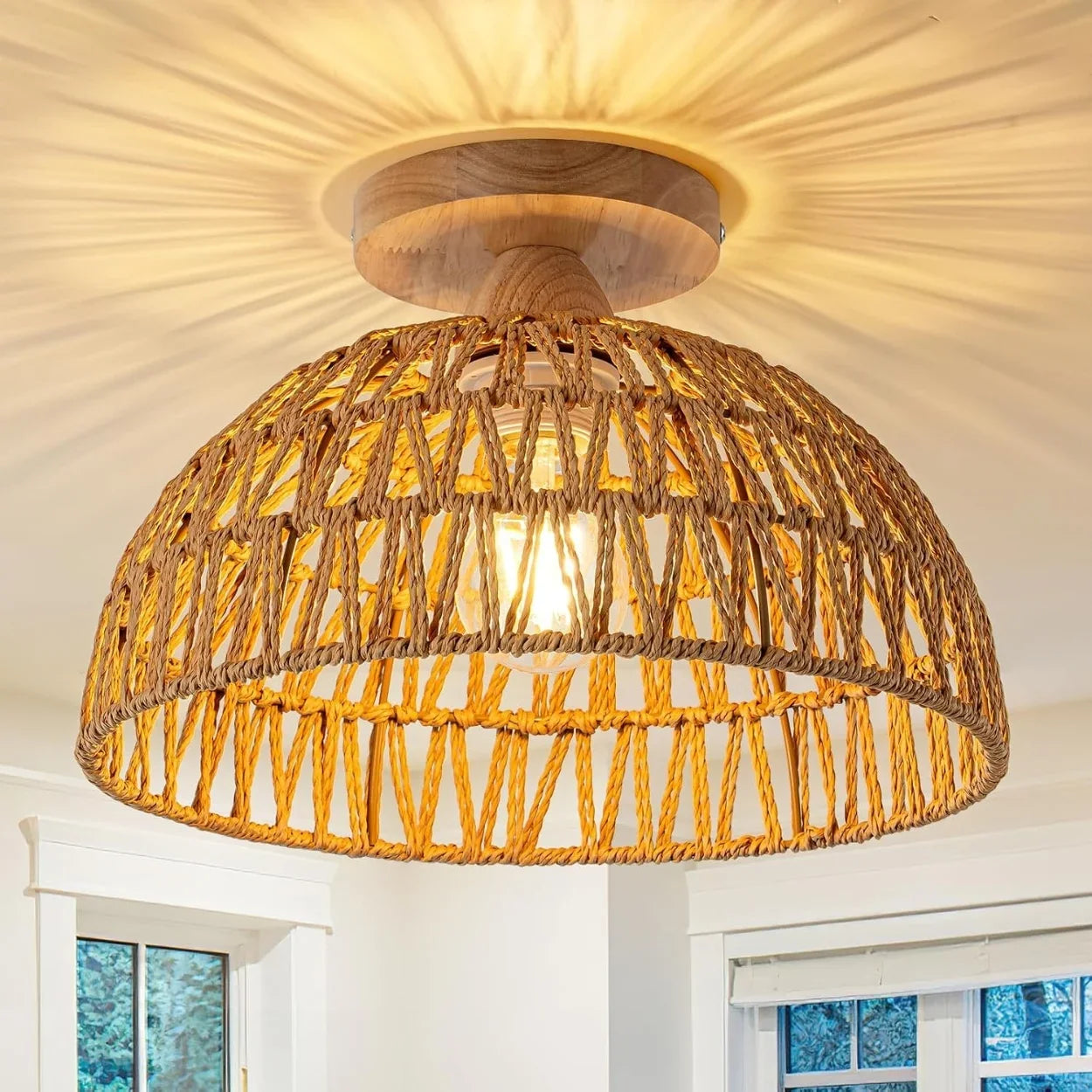 Kojanyu Woven Dome Rattan Ceiling Light
