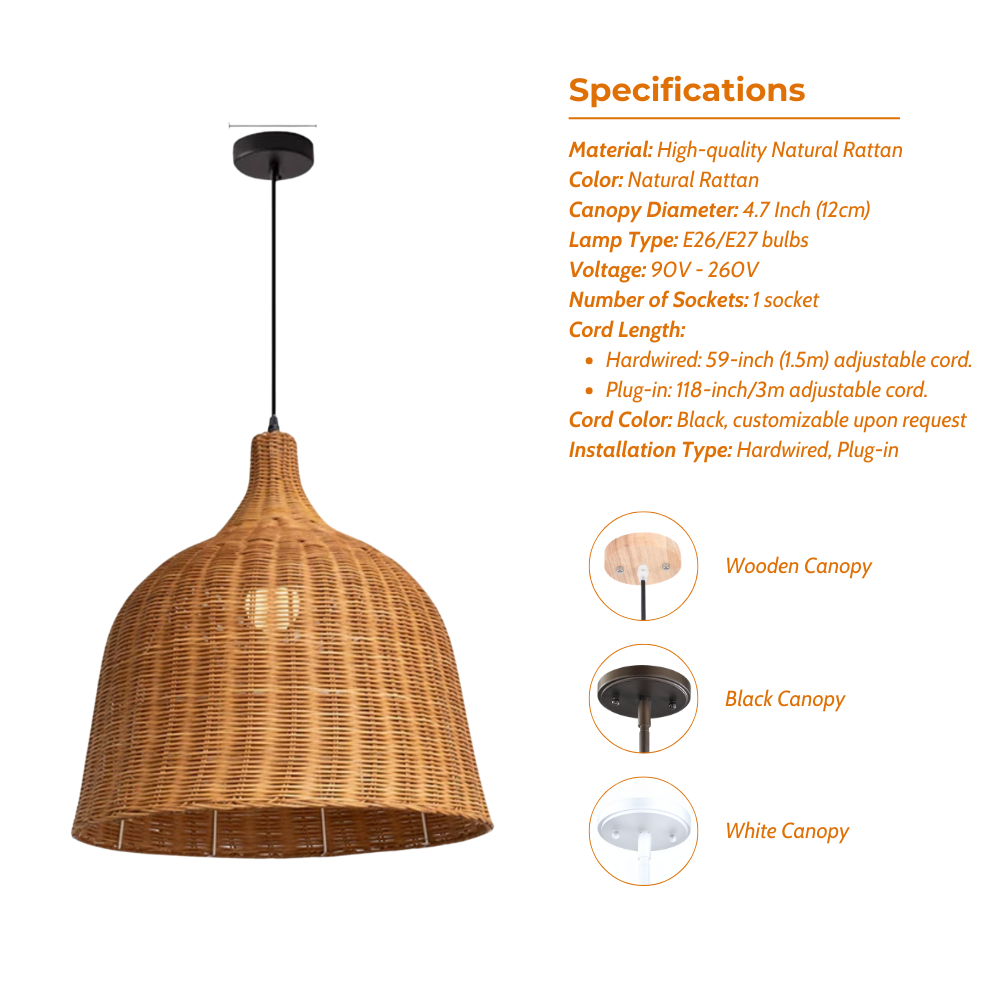Allen and Roth Wicker Rattan Bell Basket Pendant Light