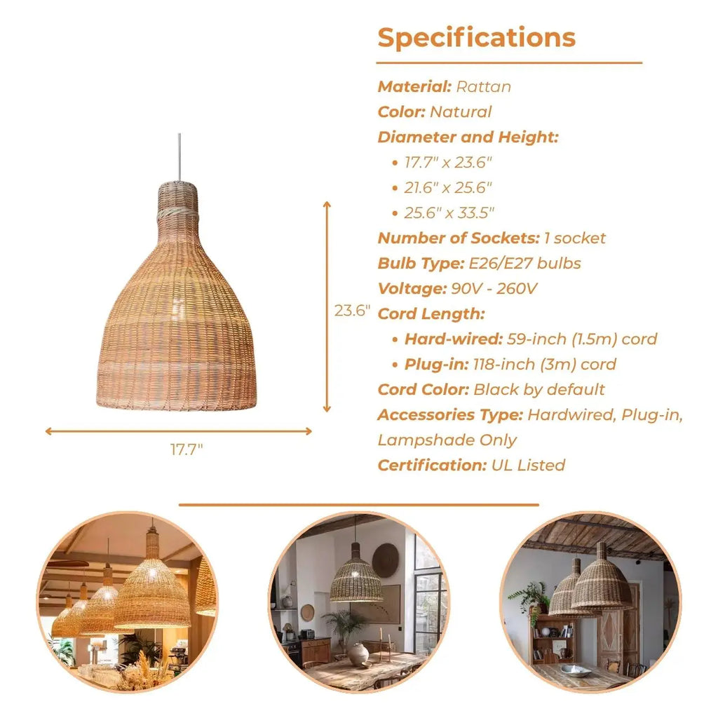 Lana Boho Large Wicker Rattan Pendant Light For Kitchen Island