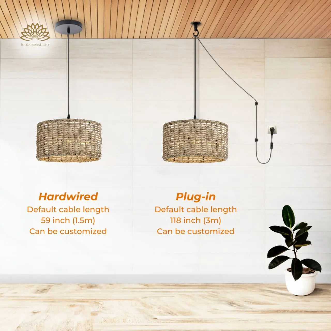 Lannister Wicker Drum Ceiling Light - Semi Flush Mount
