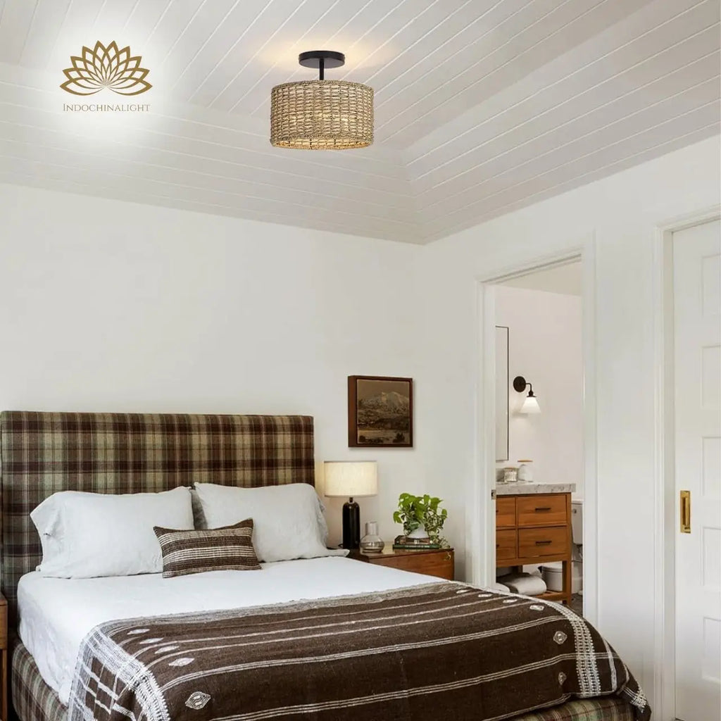 Lannister Wicker Drum Ceiling Light - Semi Flush Mount