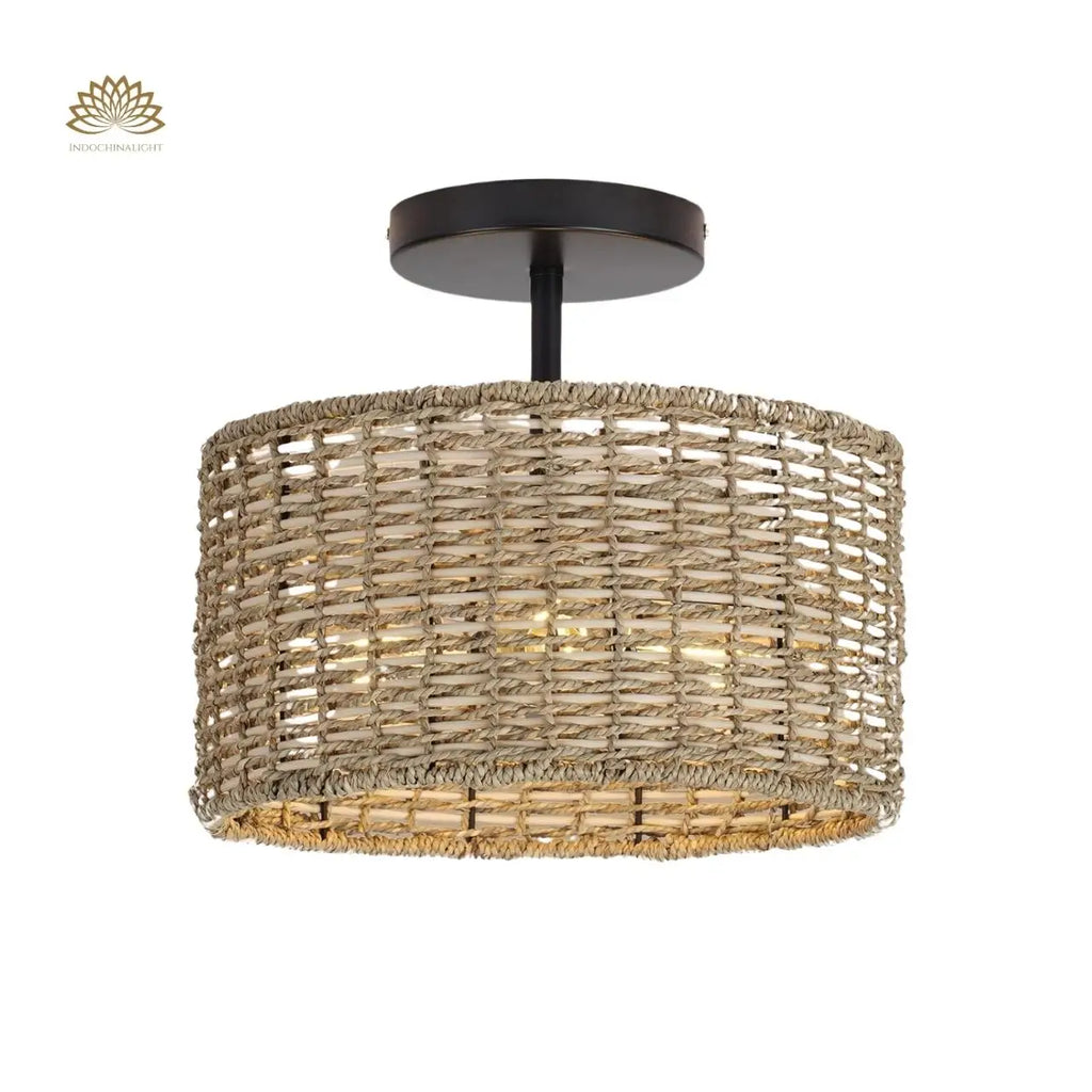 Lannister Wicker Drum Ceiling Light - Semi Flush Mount