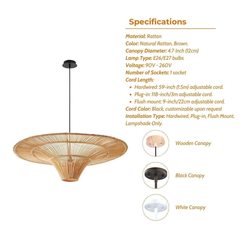 Junita Wabi Sabi Wide Saucer Extra Large Rattan Ceiling Light