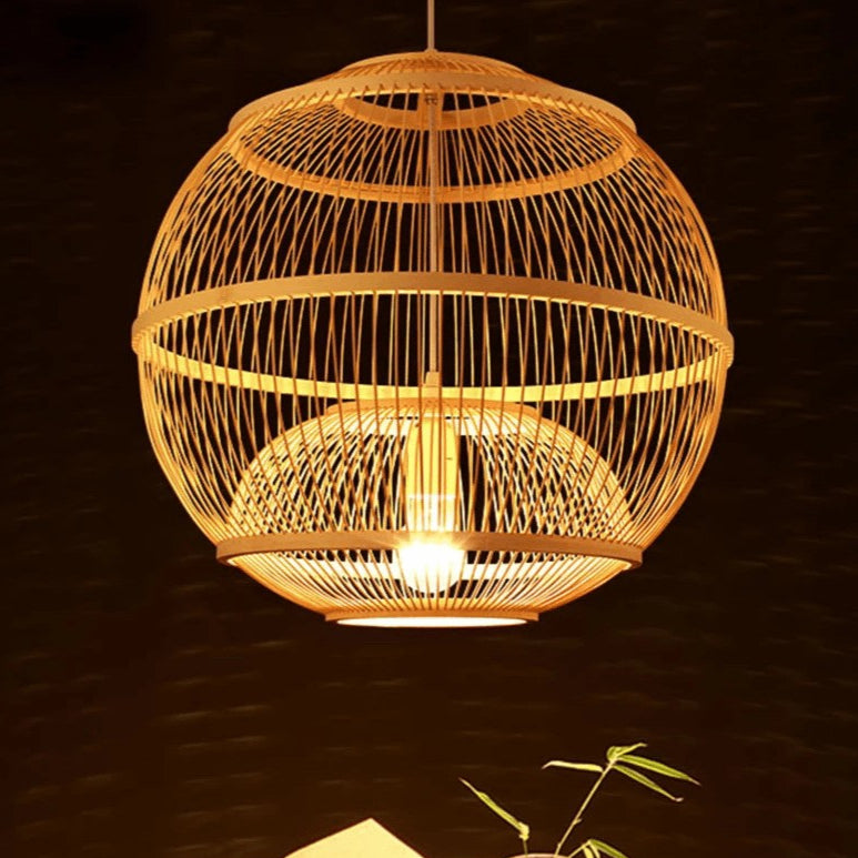 Lattice Round Bamboo Pendant Light