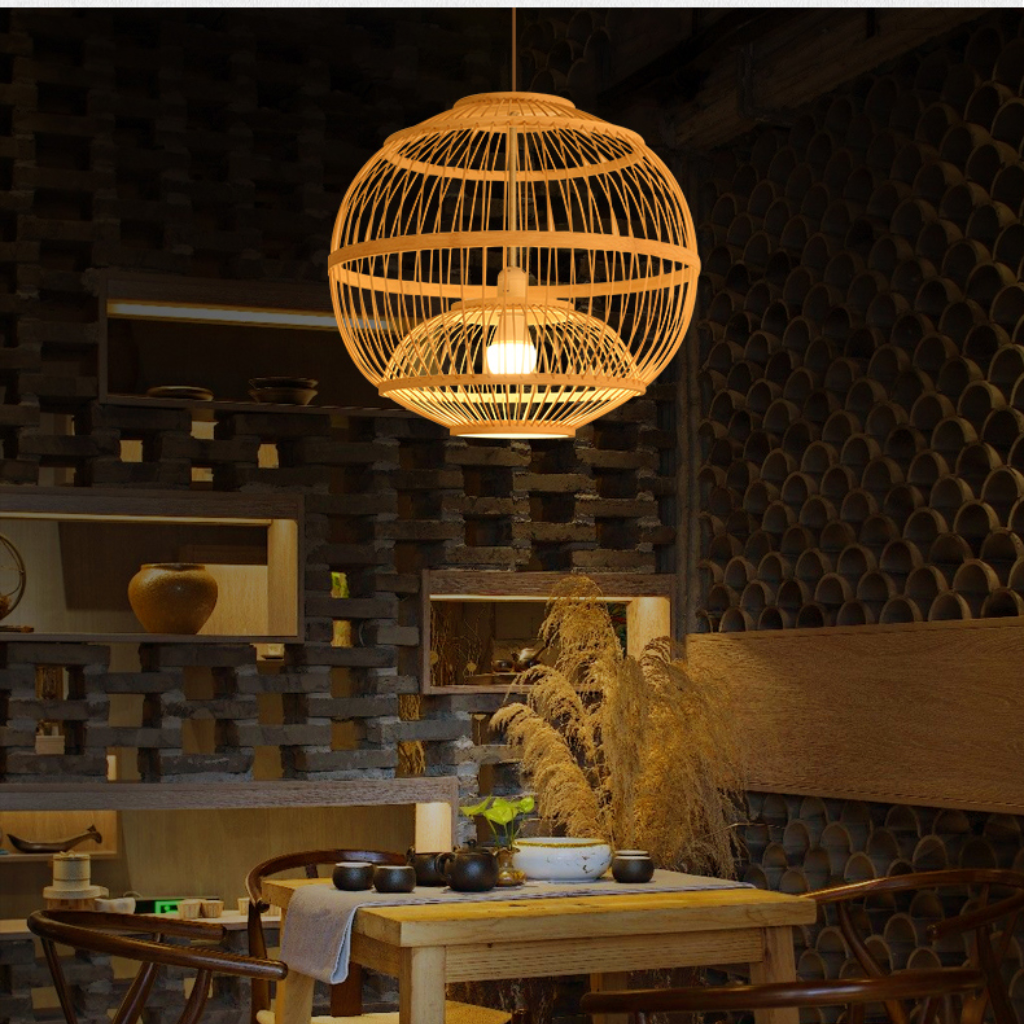 Lattice Round Bamboo Pendant Light